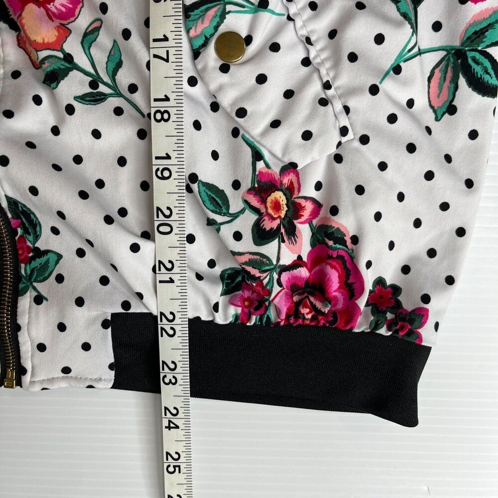 ROBERT LOUIS Floral Print Pink Black Lightweight Silky Bomber Zip Jacket Large - Picture 6 of 9